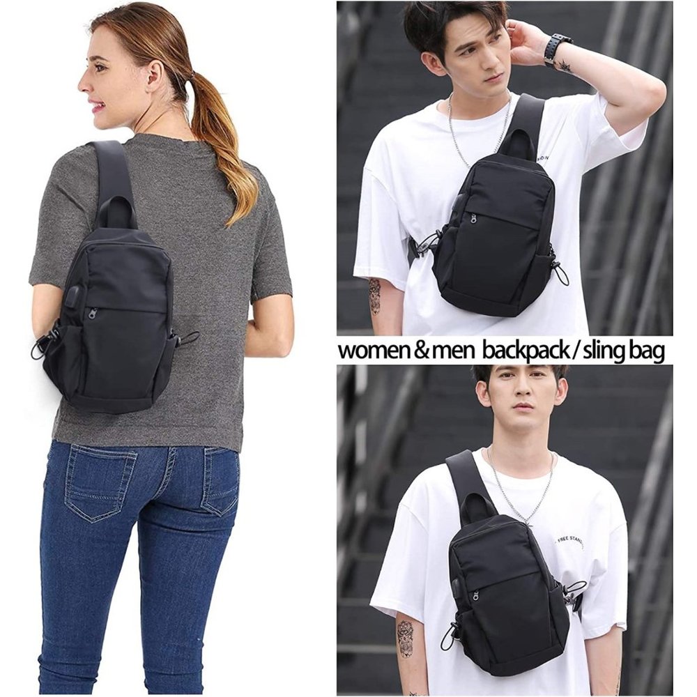 Small Black Sling Crossbody Backpack Shoulder Bag for men and women, Black
